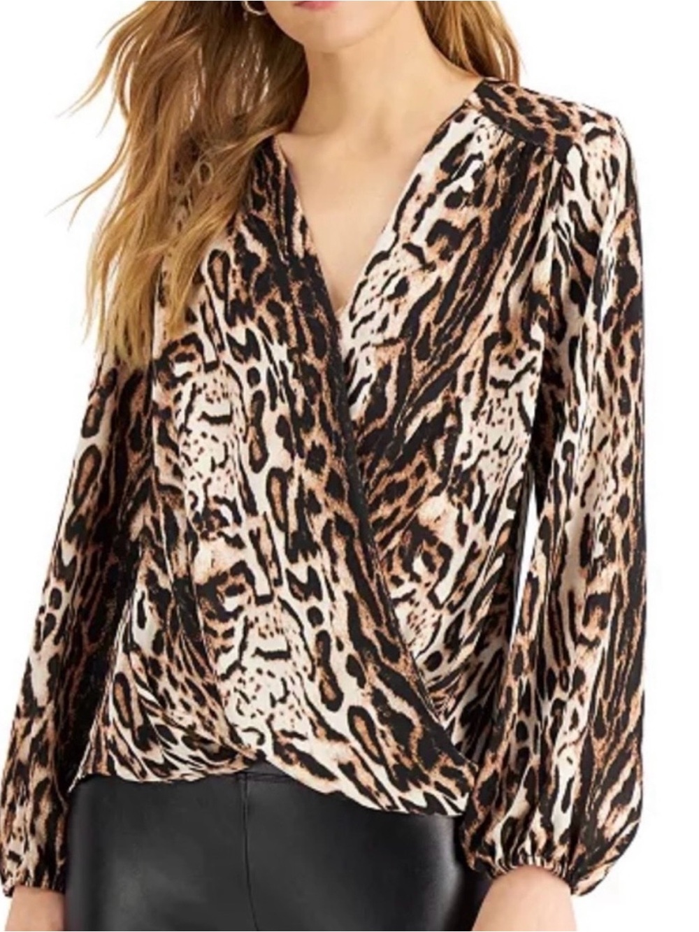 INC Leopard Print Surplice Wrap Blouse